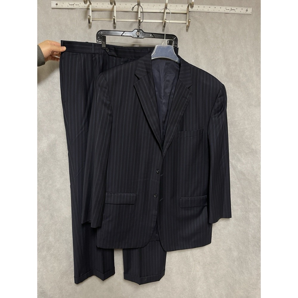 Bespoke Suit Men 46XL Blue Striped 3B Wool 39X34 Pants Luxury The‎ King's Image